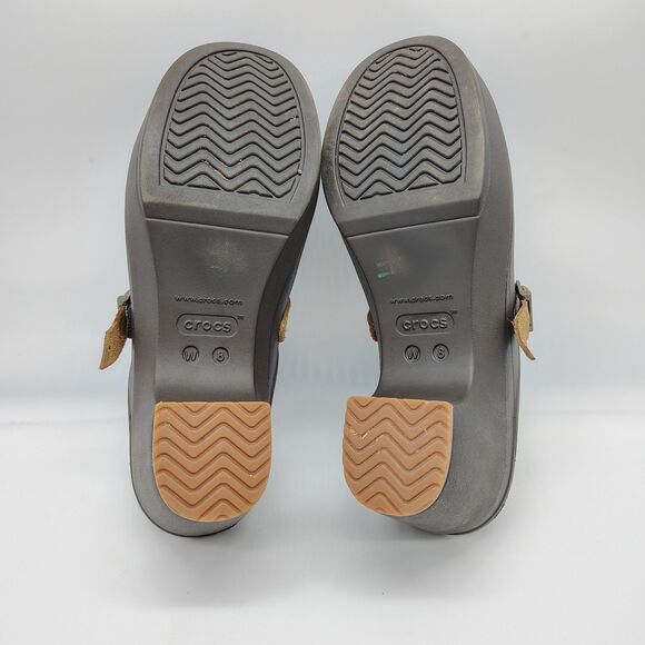 Crocs Sarah Clogs Mules Shoes 8 Brown Block Heel Strap Comfort Slip On Fall - Picture 6 of 6